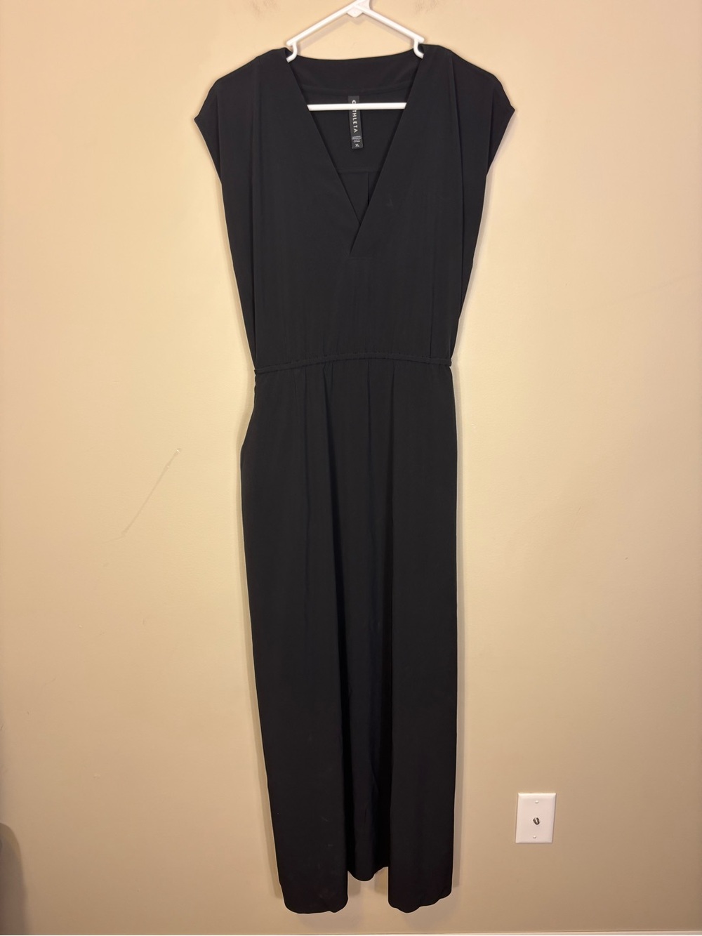Athleta Black V-Neck Cap Sleeve Maxi Jumpsuit Style Dress XL